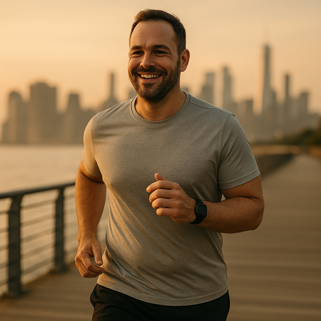 Man som joggar vid vattnet